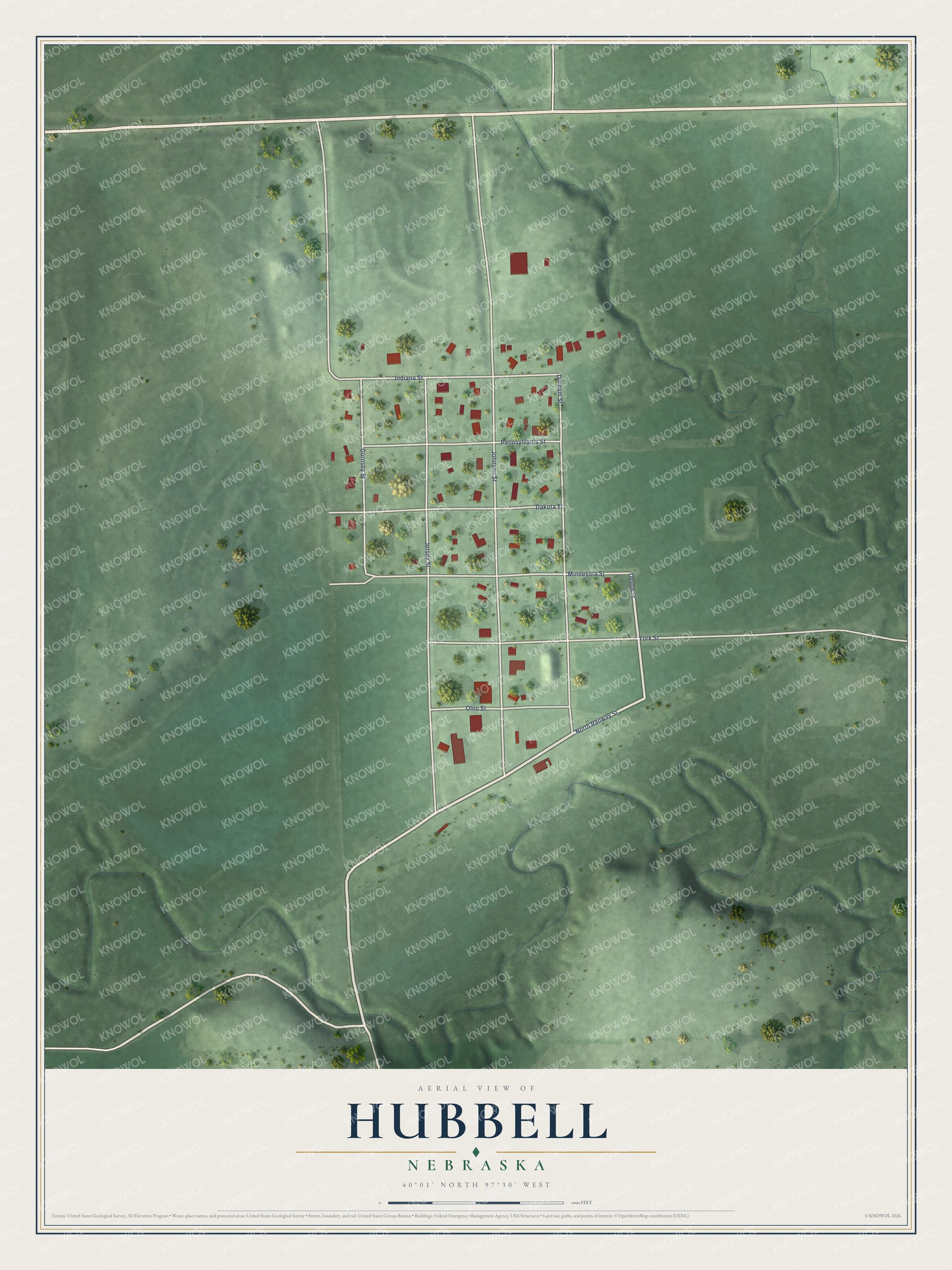 Watermarked full-map preview of Hubbell, Nebraska