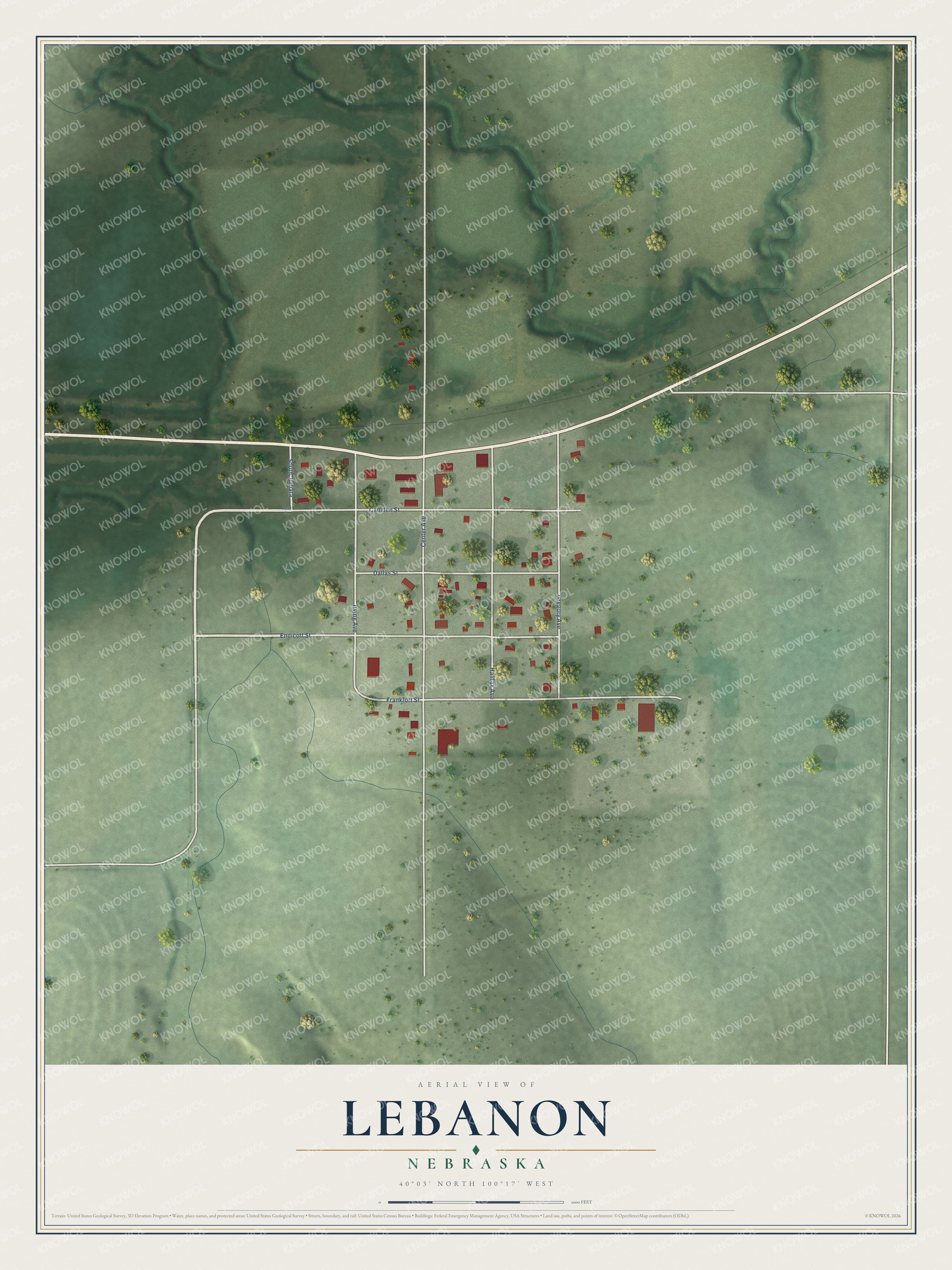 Watermarked full-map preview of Lebanon, Nebraska