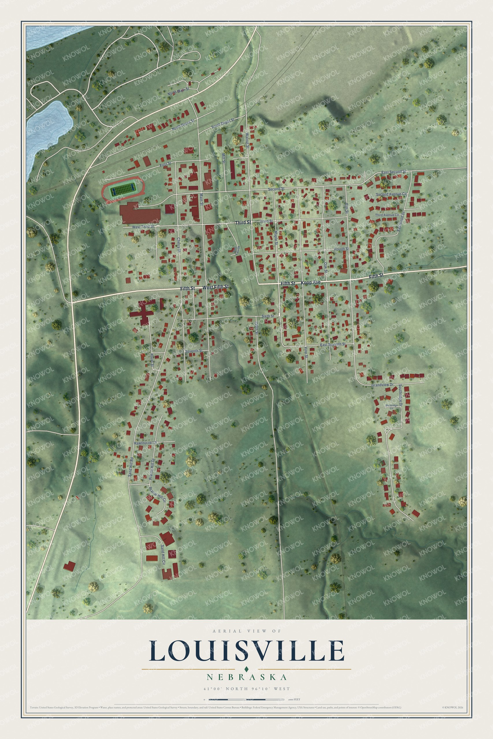 Watermarked full-map preview of Louisville, Nebraska