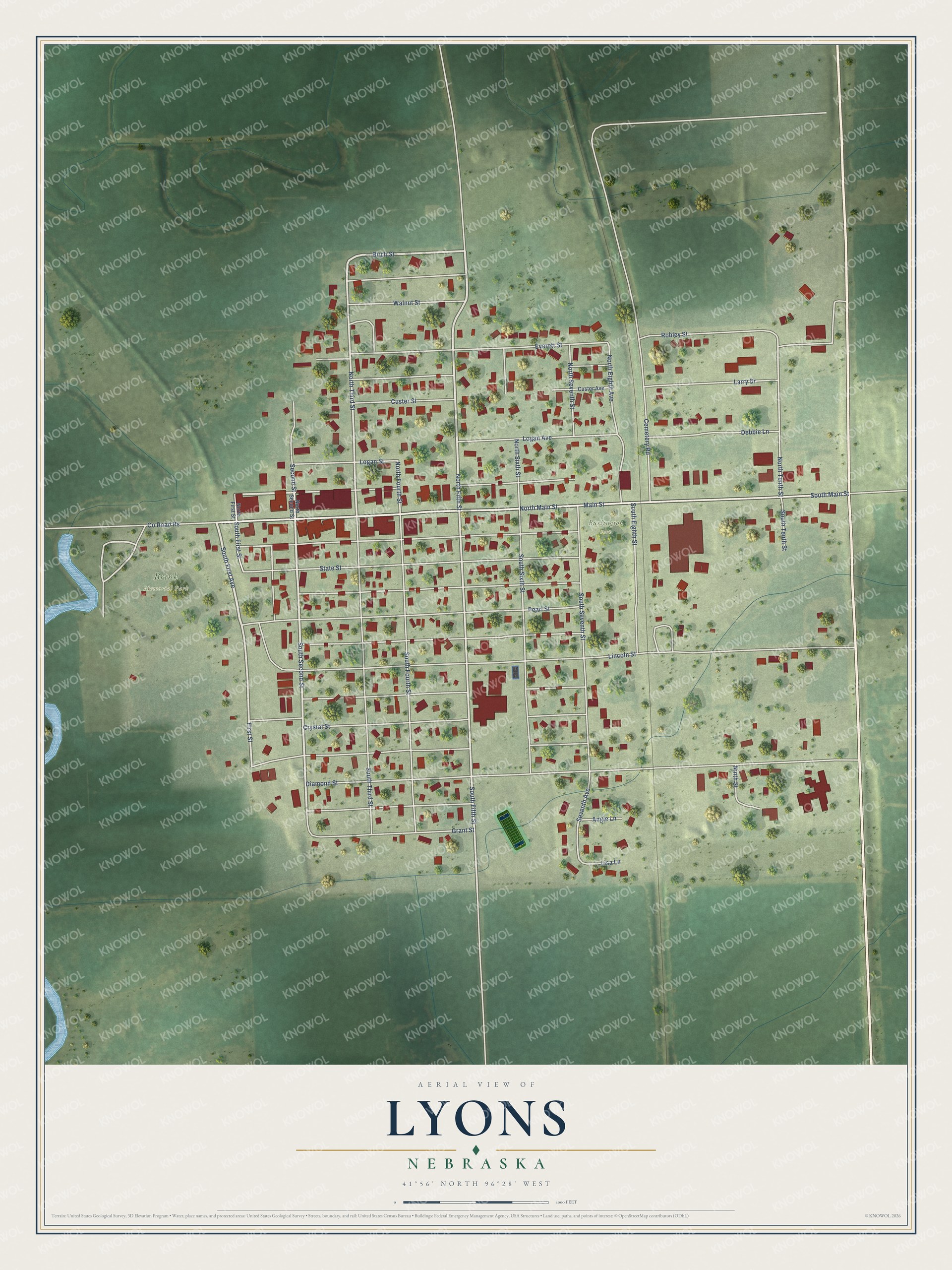 Watermarked full-map preview of Lyons, Nebraska