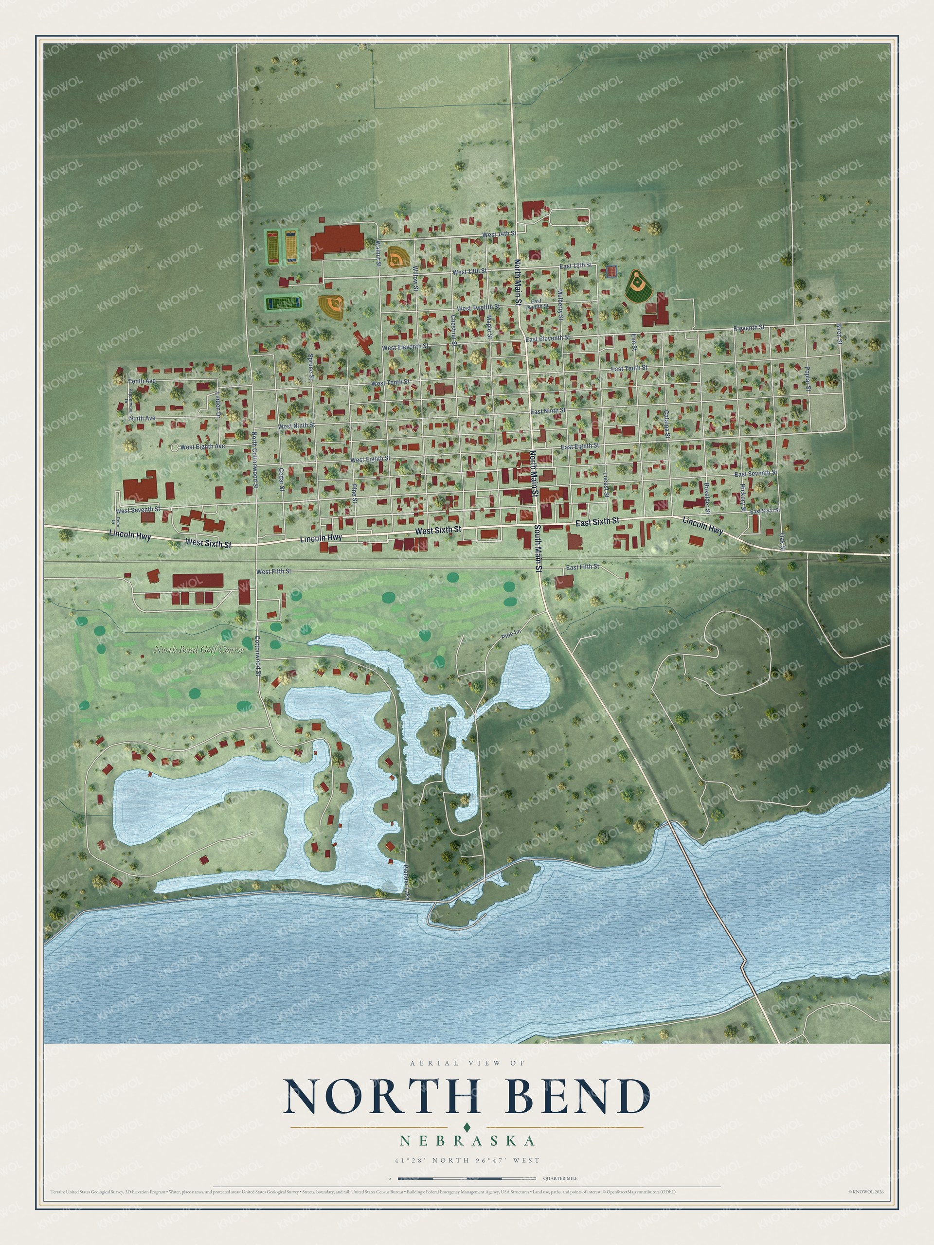 Watermarked full-map preview of North Bend, Nebraska