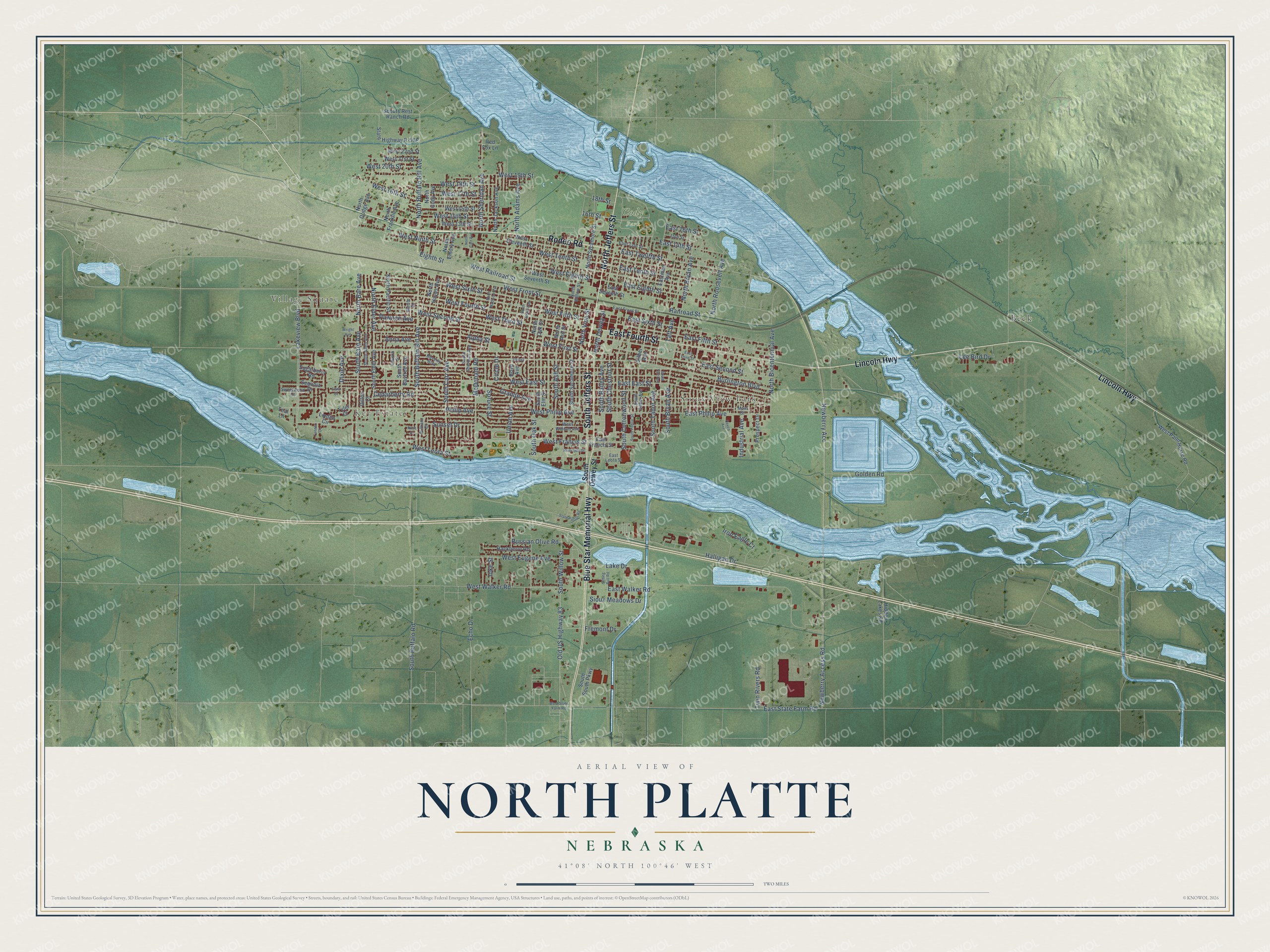 Watermarked full-map preview of North Platte, Nebraska