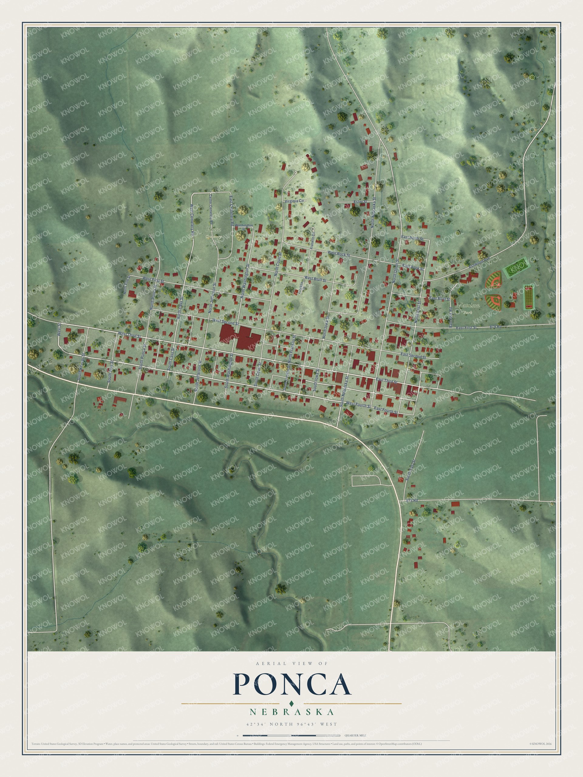 Watermarked full-map preview of Ponca, Nebraska