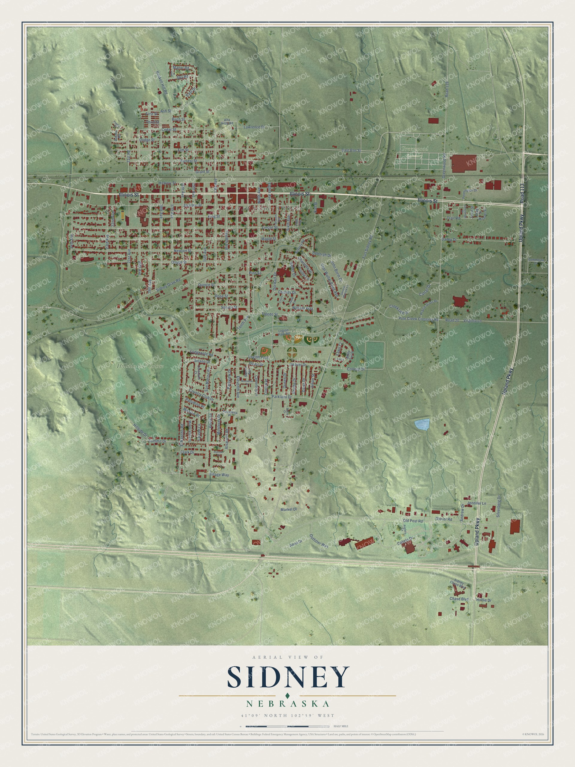 Watermarked full-map preview of Sidney, Nebraska