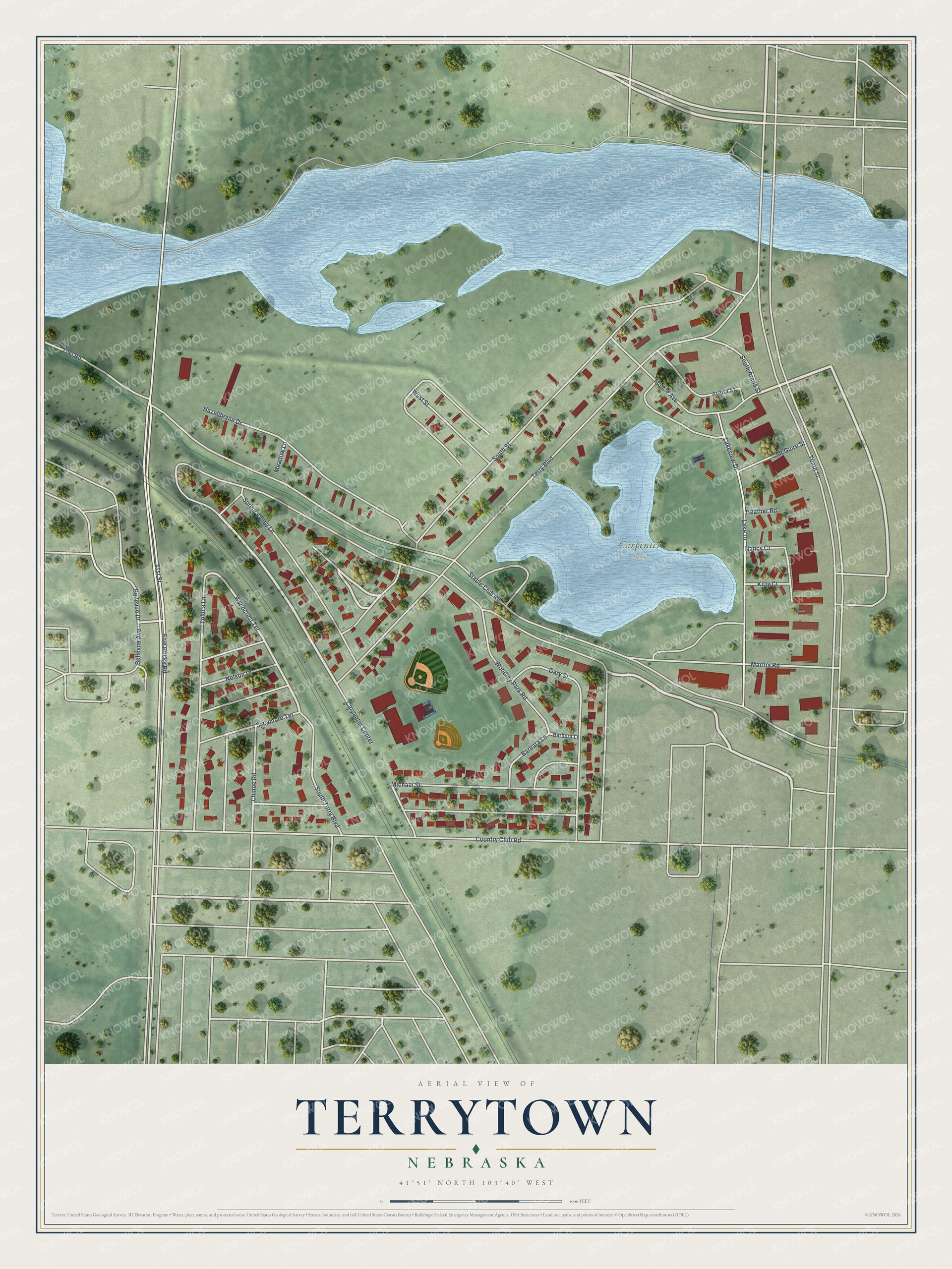 Watermarked full-map preview of Terrytown, Nebraska