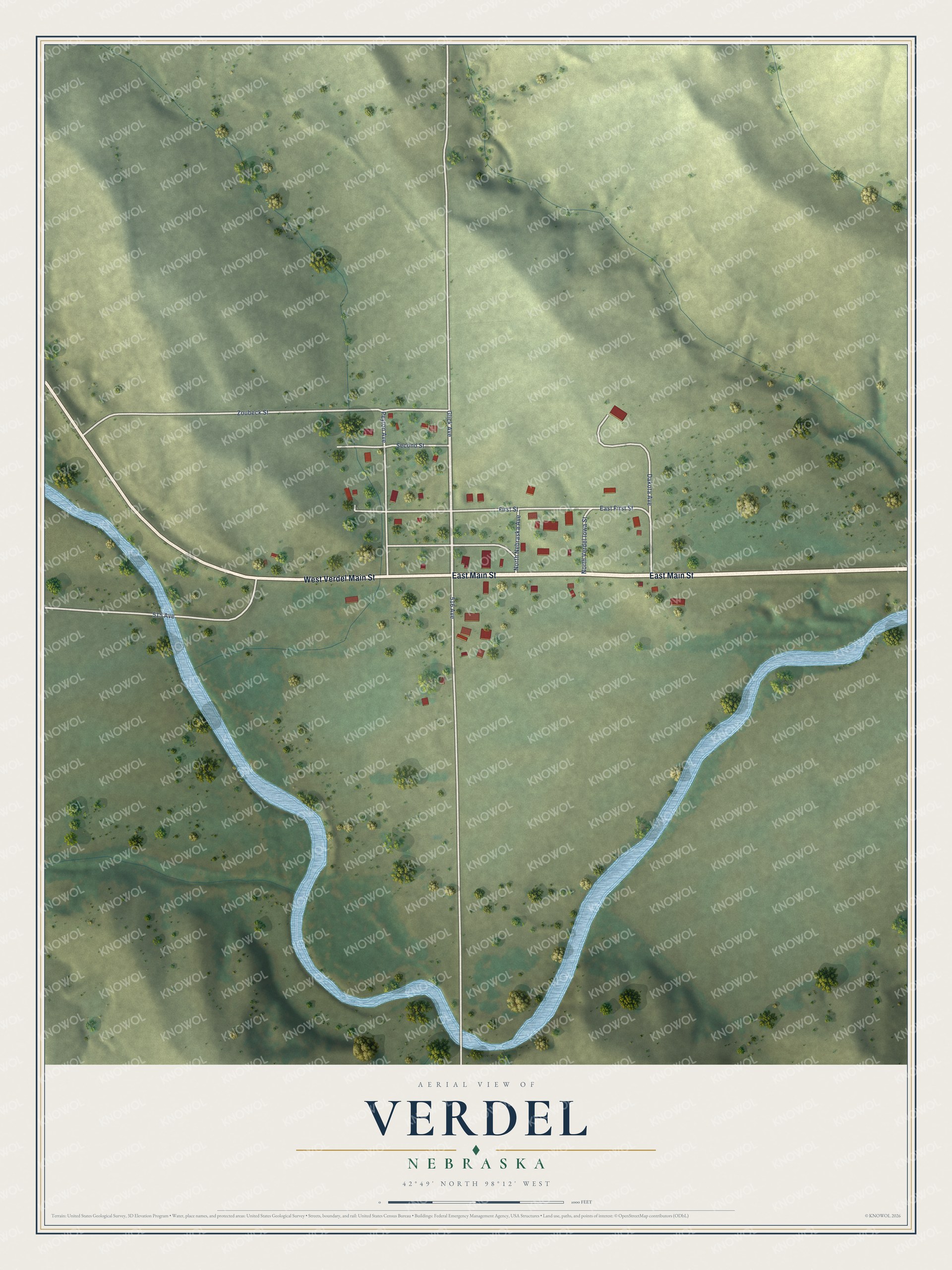 Watermarked full-map preview of Verdel, Nebraska