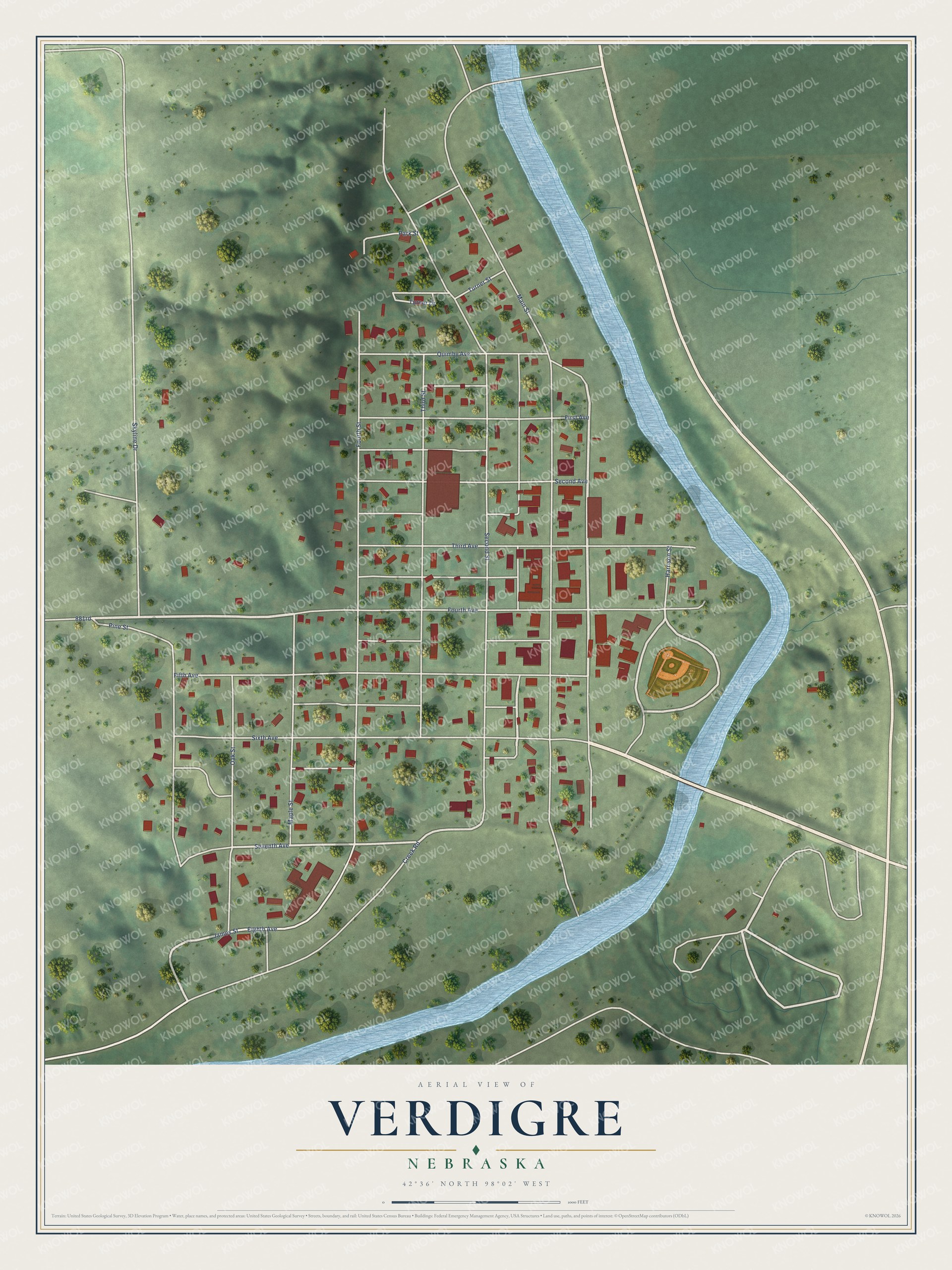Watermarked full-map preview of Verdigre, Nebraska