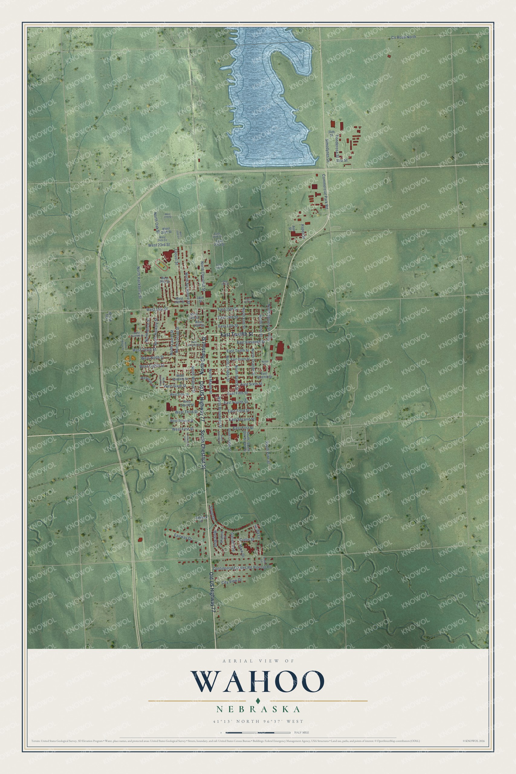 Watermarked full-map preview of Wahoo, Nebraska