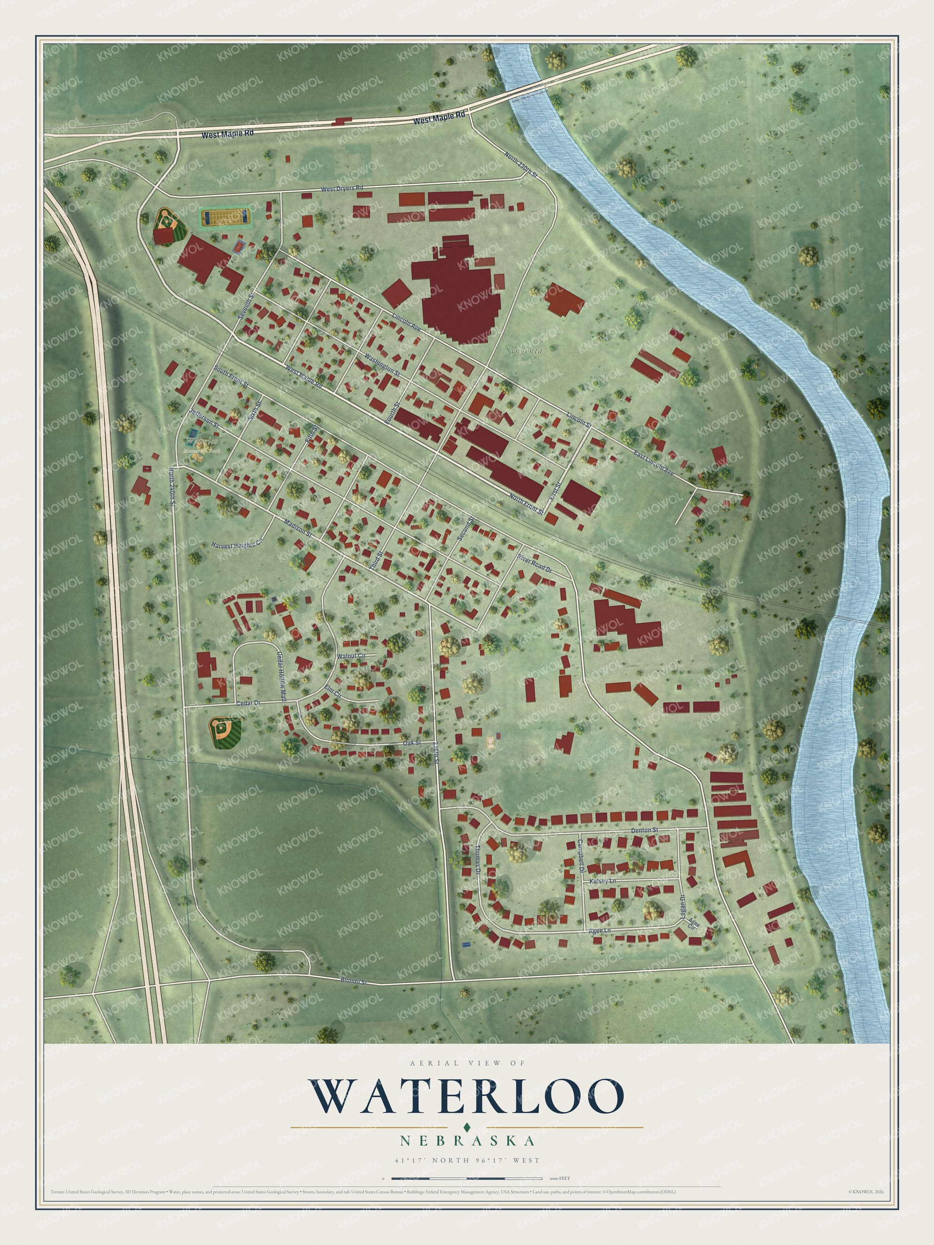 Watermarked full-map preview of Waterloo, Nebraska