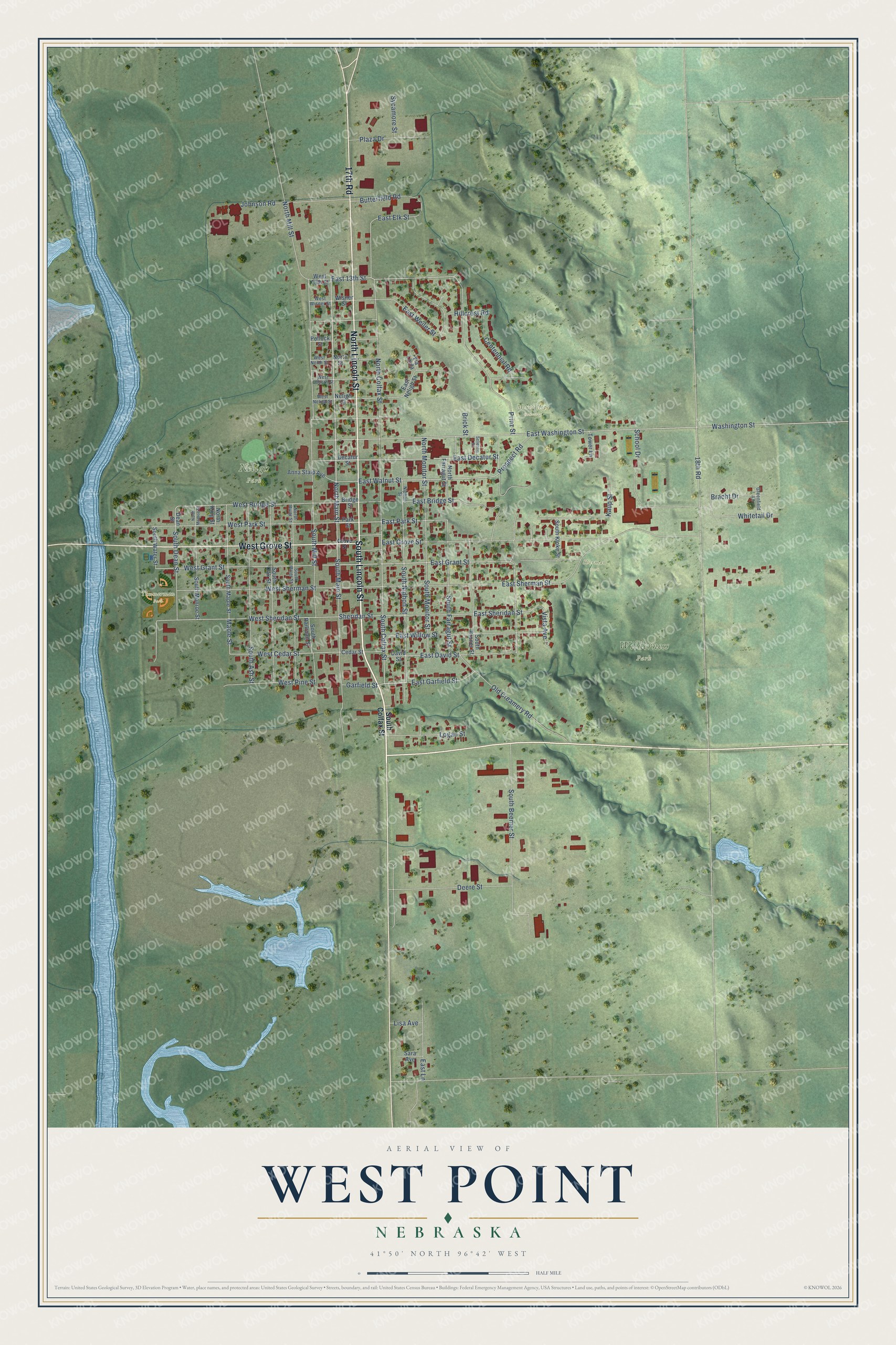 Watermarked full-map preview of West Point, Nebraska