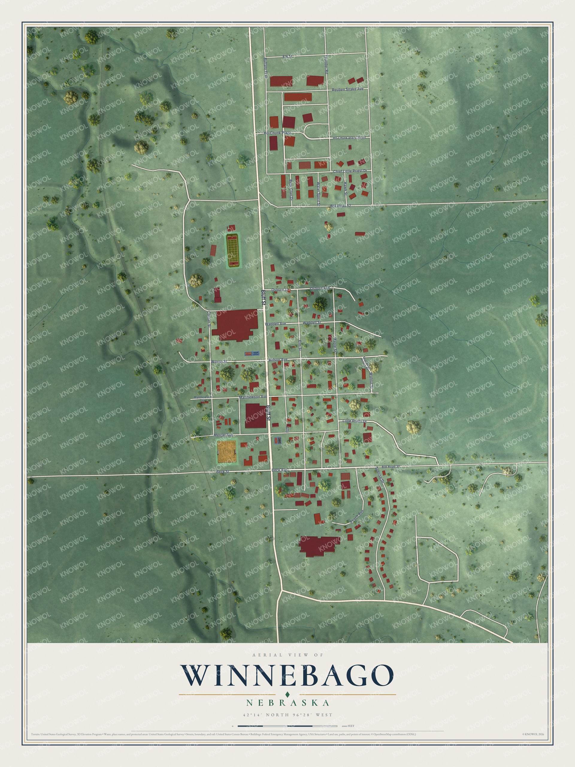 Watermarked full-map preview of Winnebago, Nebraska
