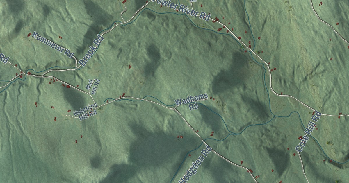 Close-up of streets and buildings in Alexandria, New Hampshire