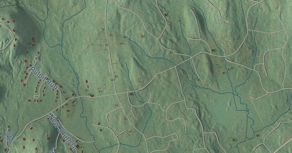 Close-up of streets and buildings in Amherst, New Hampshire