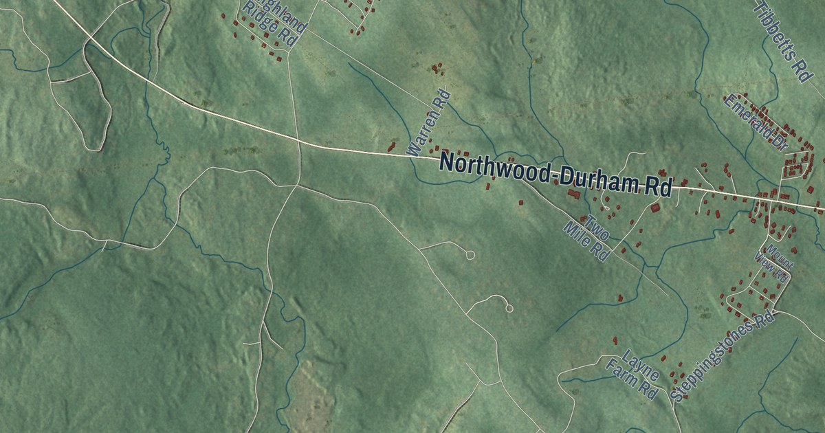 Close-up of streets and buildings in Barrington, New Hampshire