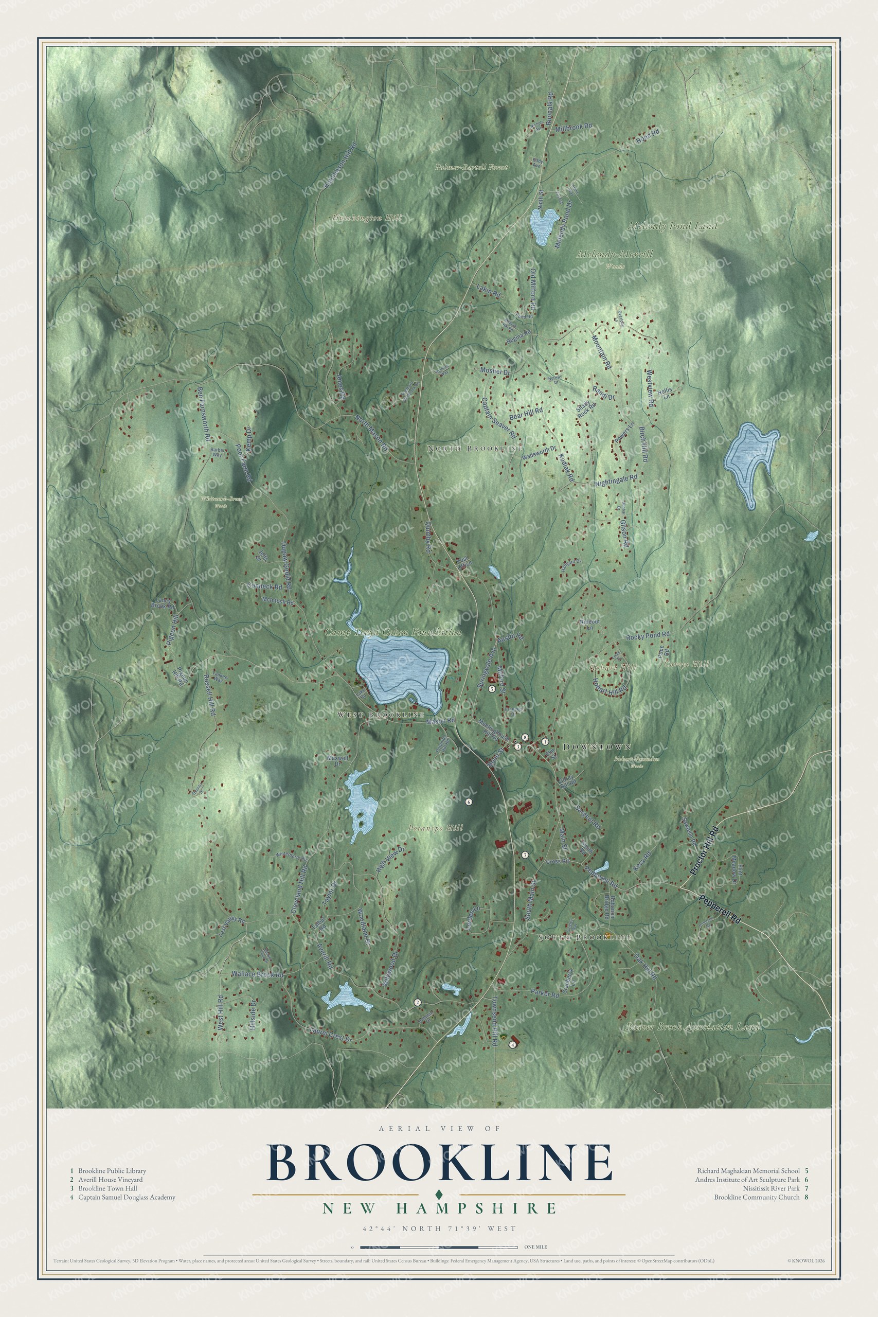 Watermarked full-map preview of Brookline, New Hampshire