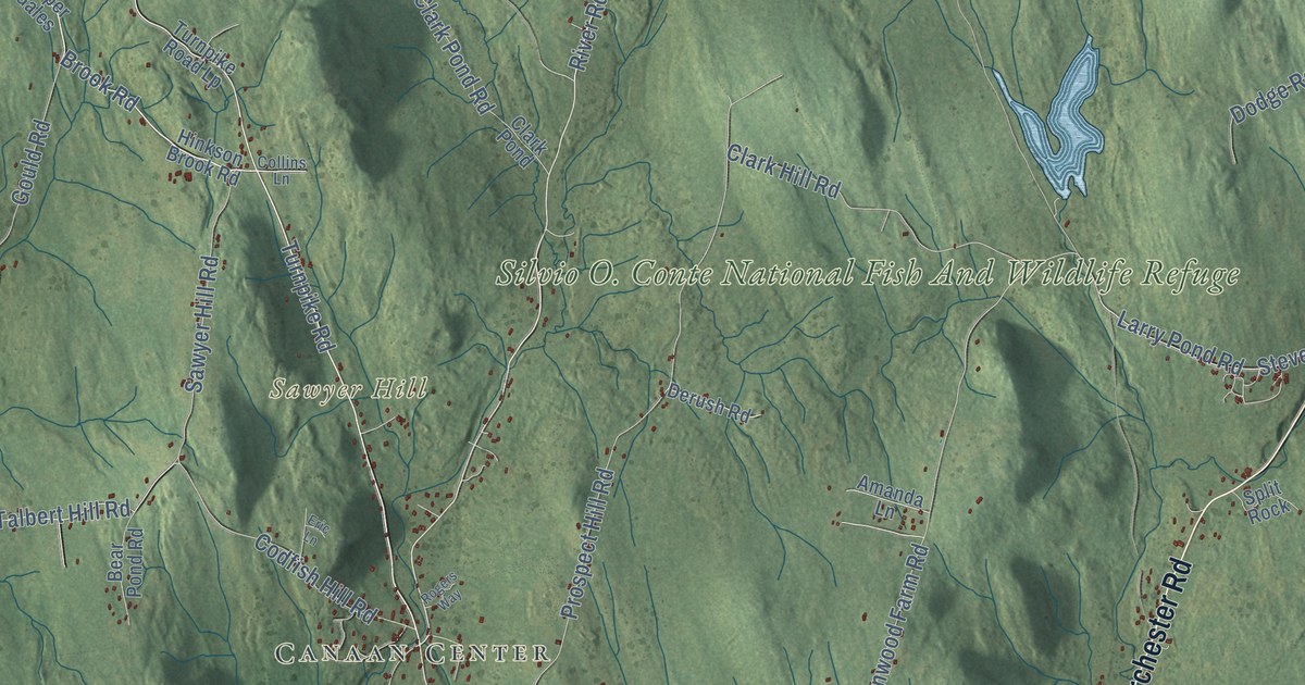 Close-up of streets and buildings in Canaan, New Hampshire