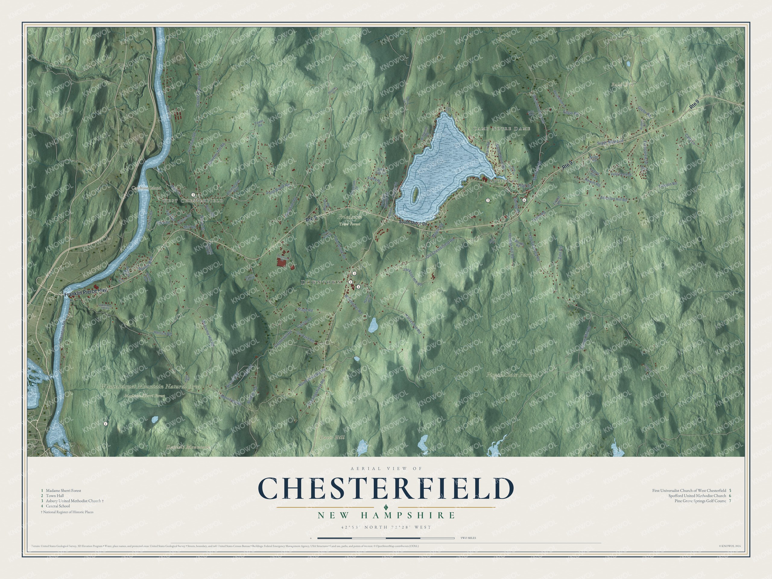 Map of Chesterfield, New Hampshire, from the Connecticut River and West Chesterfield to Spofford Lake
