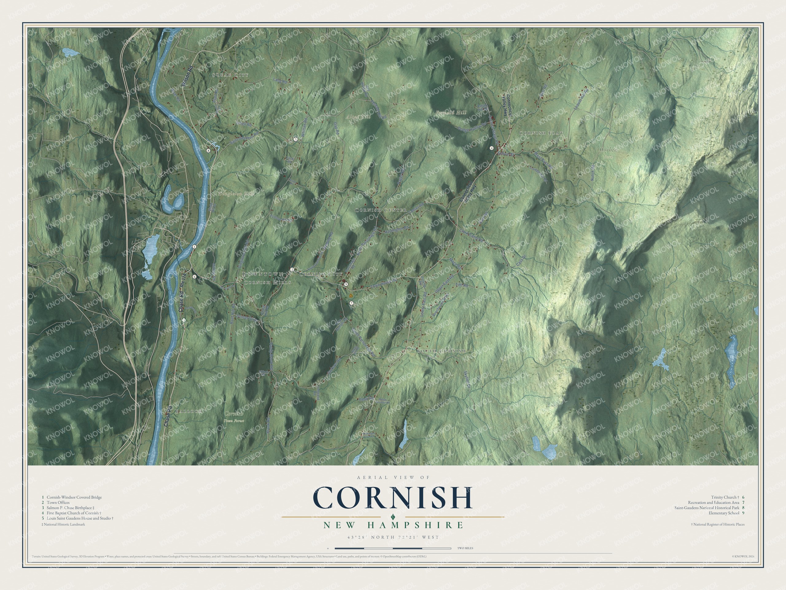 Watermarked full-map preview of Cornish, New Hampshire