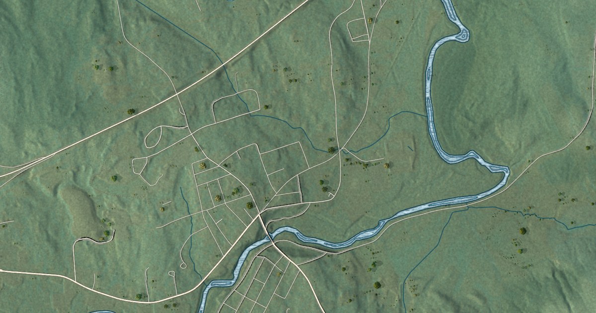Close-up of streets and buildings in Deering, New Hampshire