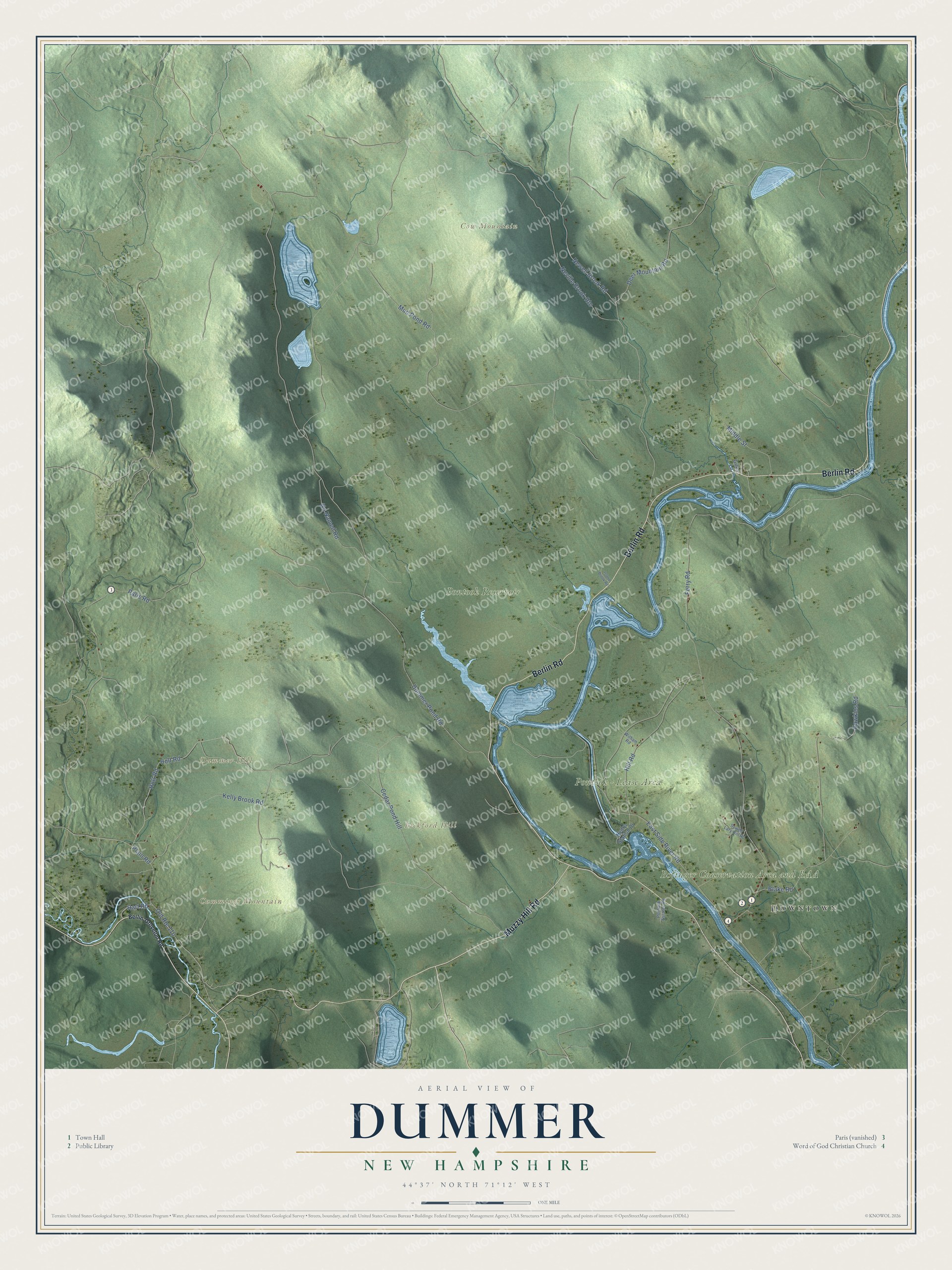 Map of Dummer, New Hampshire, with Paris, Cow Mountain and Cummings Mountain