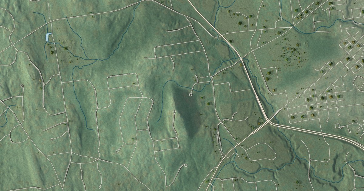 Close-up of streets and buildings in Goffstown, New Hampshire