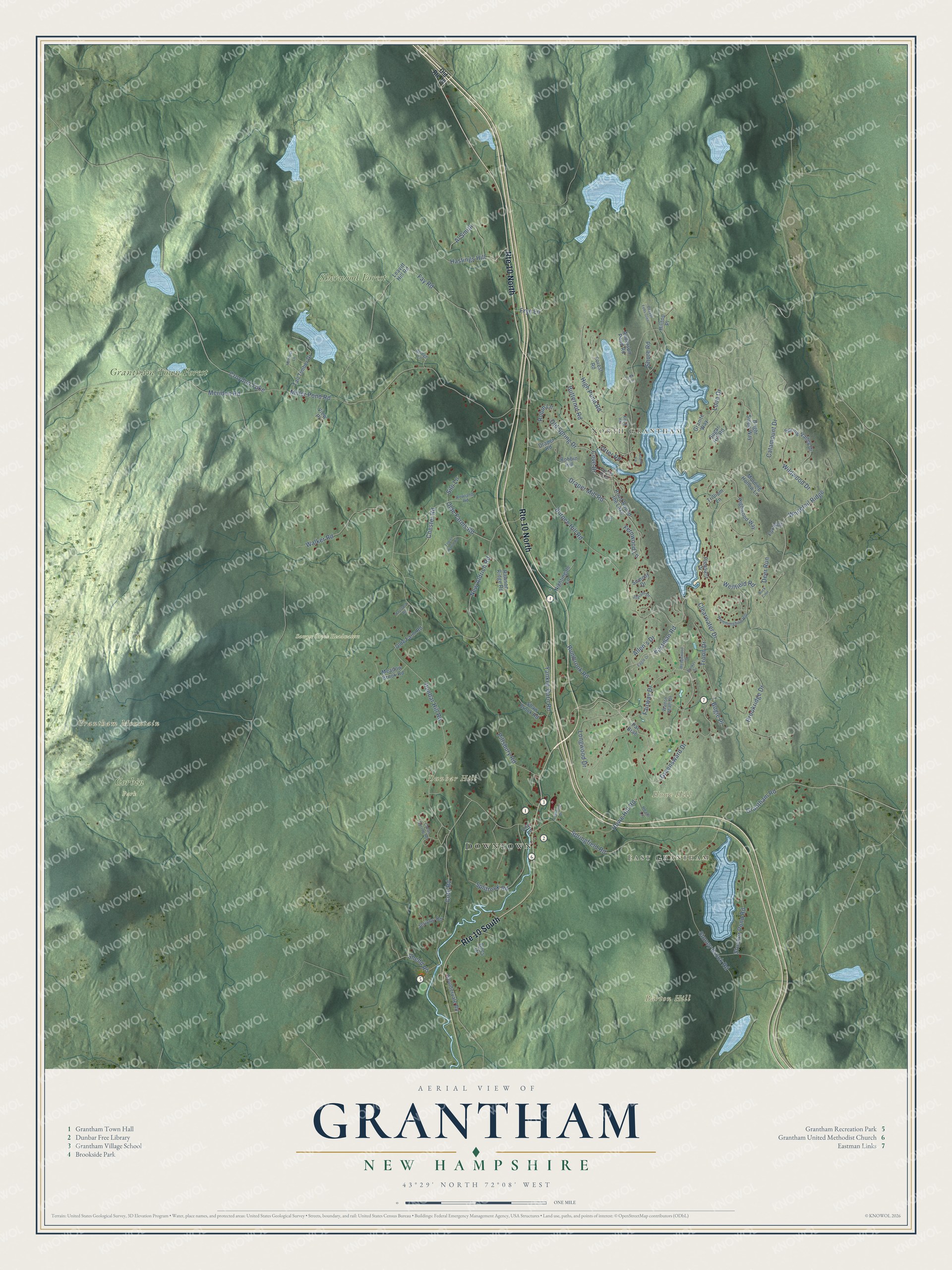 Watermarked full-map preview of Grantham, New Hampshire