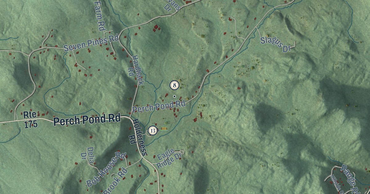 Close-up of streets and buildings in Holderness, New Hampshire