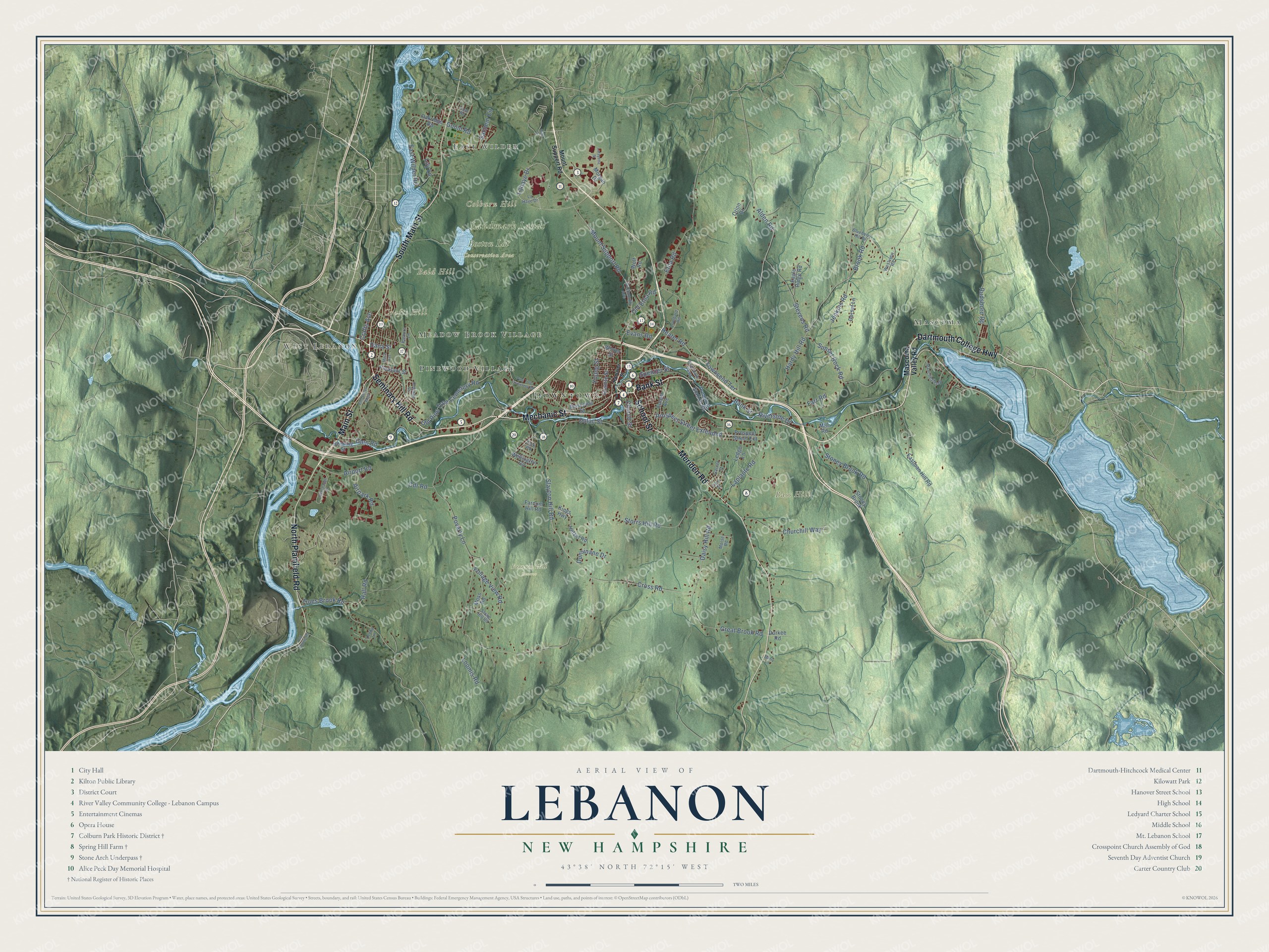 Watermarked full-map preview of Lebanon, New Hampshire