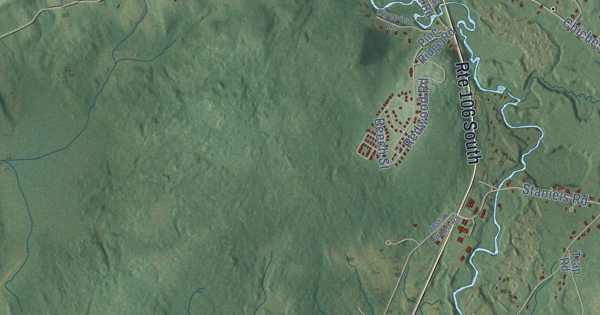 Close-up of streets and buildings in Loudon, New Hampshire