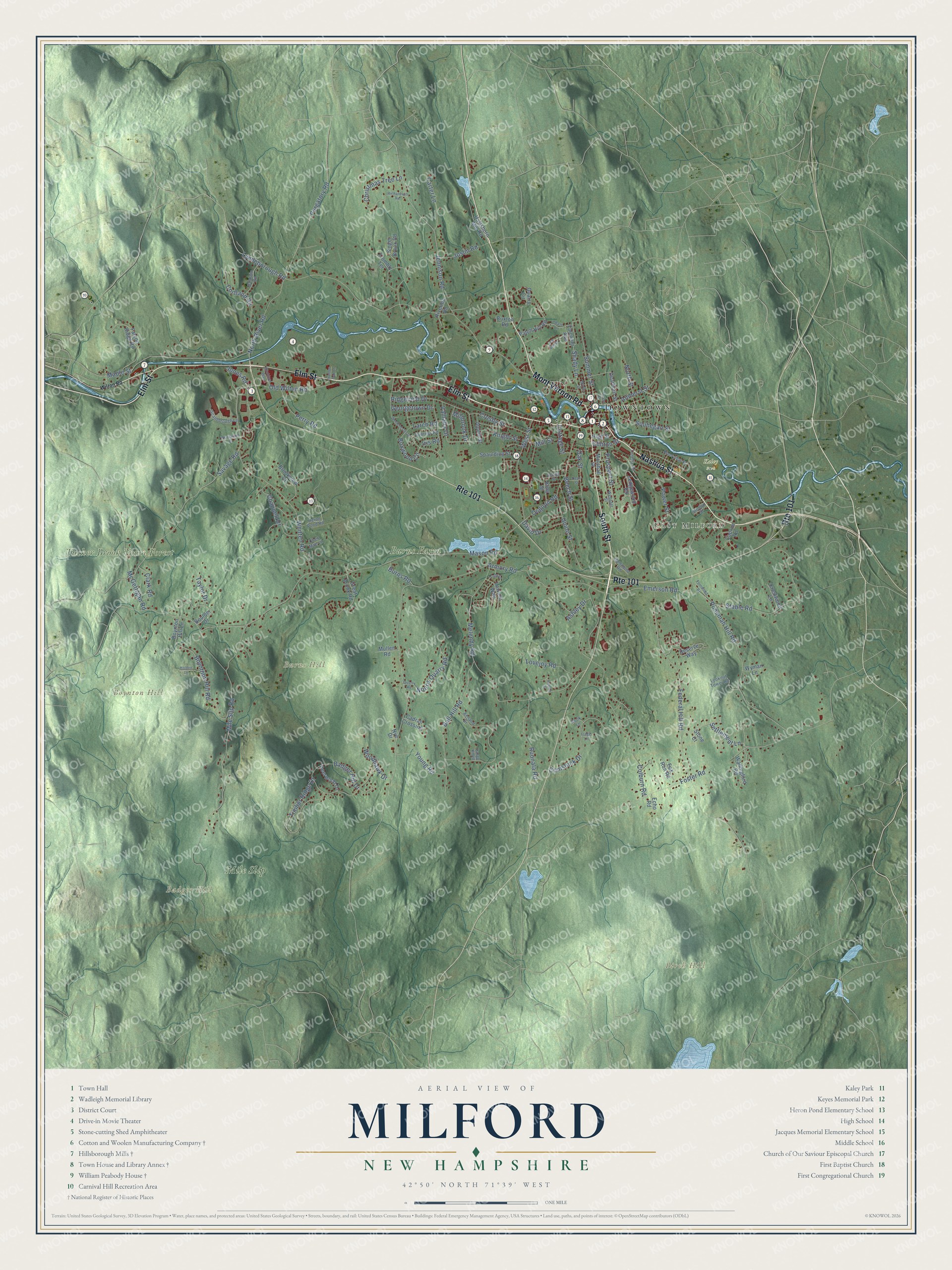 Watermarked full-map preview of Milford, New Hampshire
