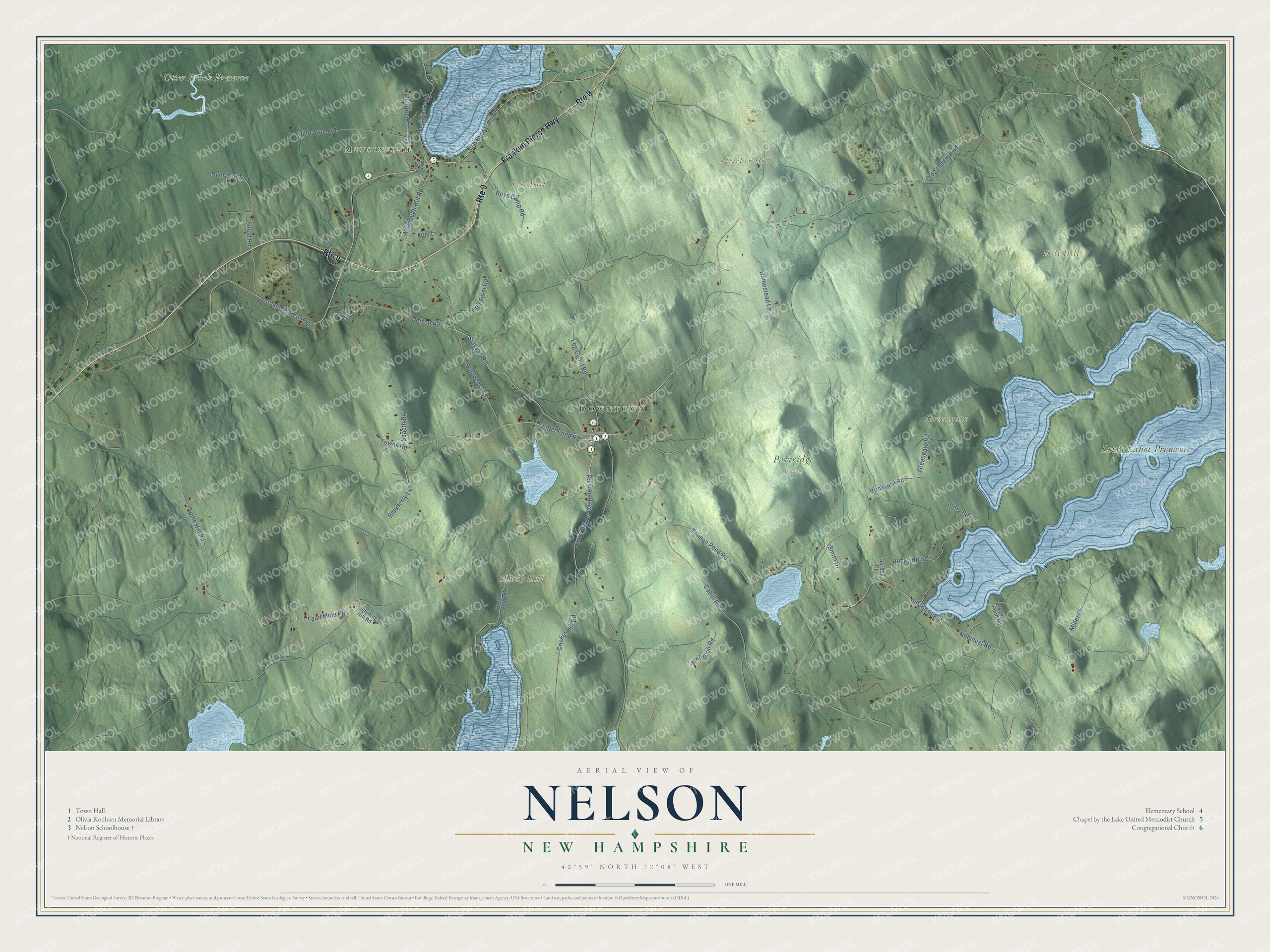 Map of Nelson, New Hampshire, with Munsonville, Granite Lake and Fletcher Hill