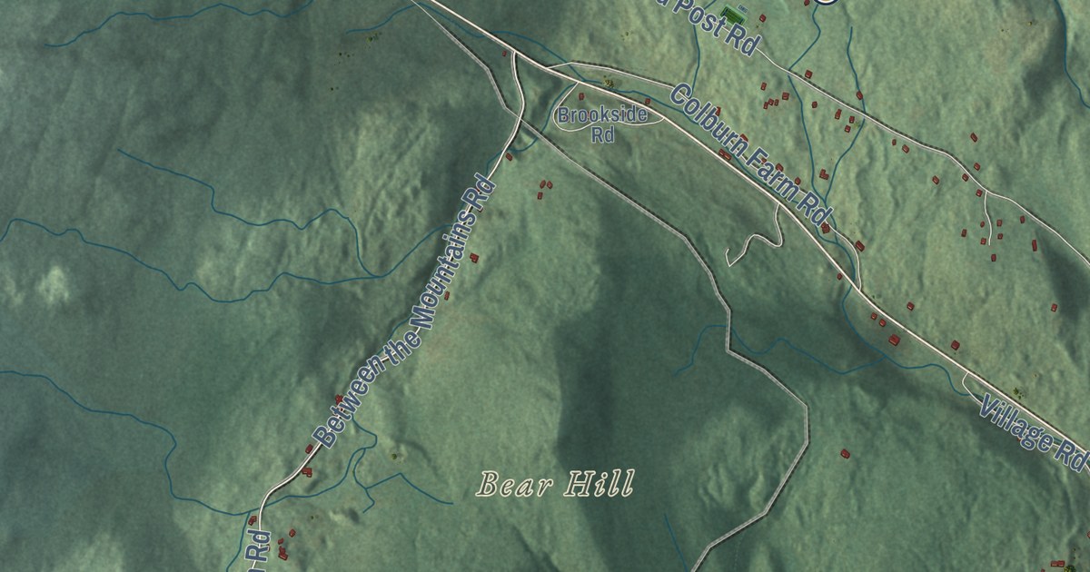 Close-up of streets and buildings in Newbury, New Hampshire