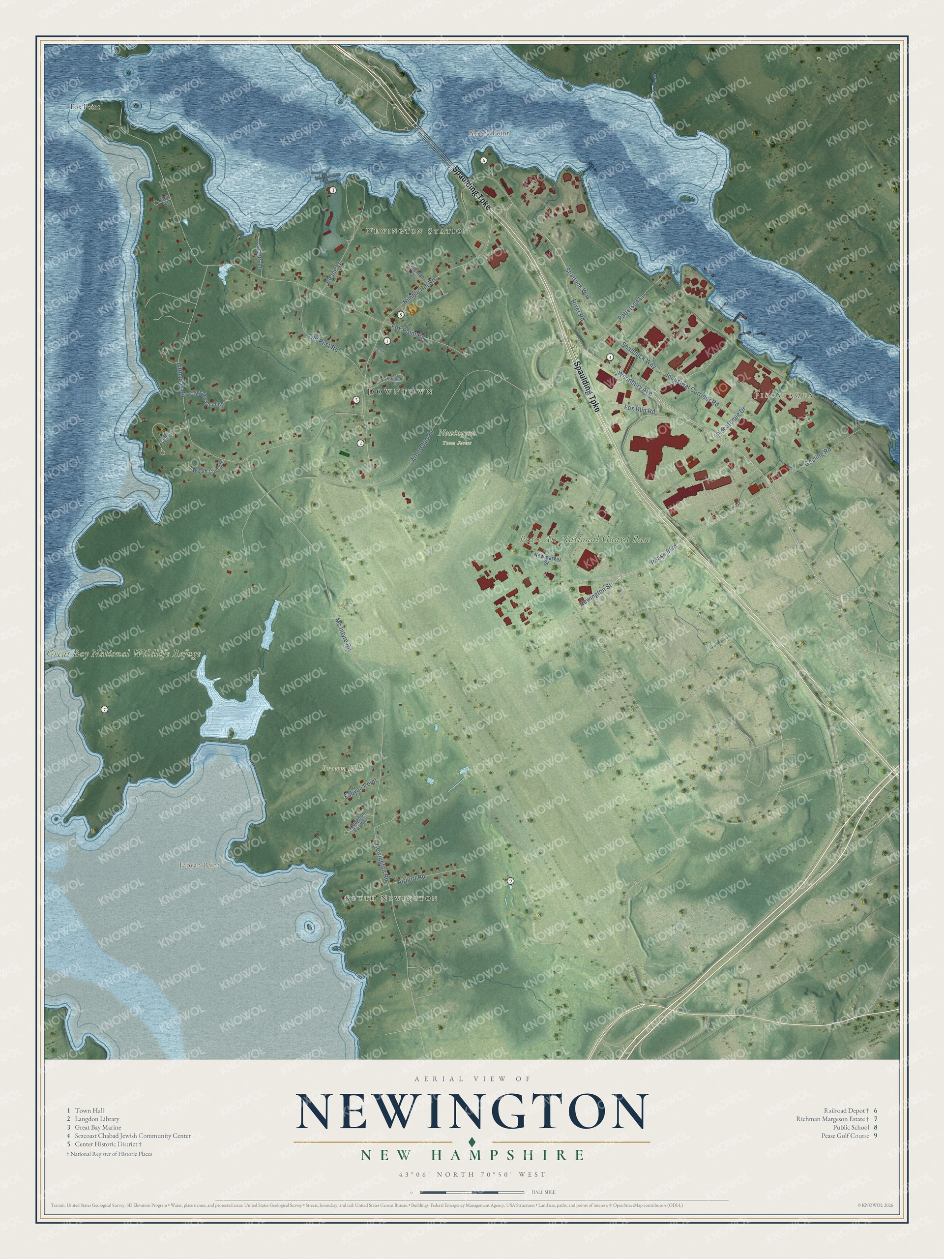 Watermarked full-map preview of Newington, New Hampshire