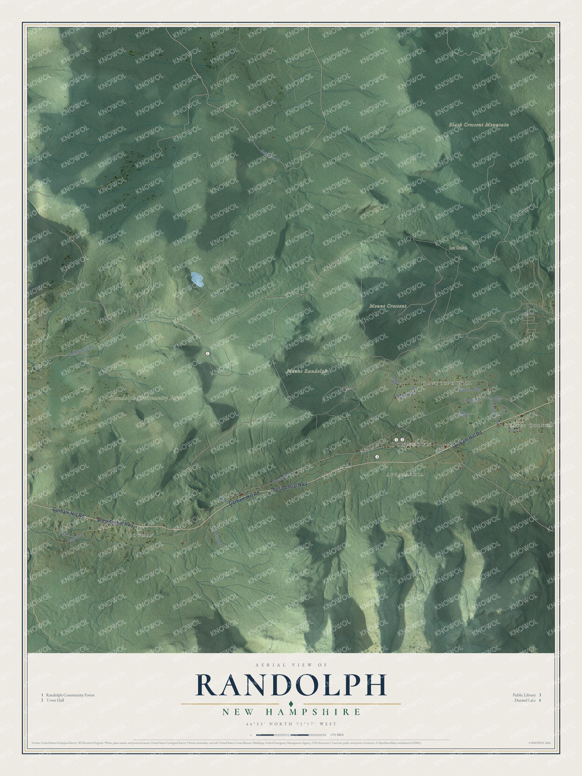 Map of Randolph, New Hampshire, with Randolph Hill, Scates Corner and Durand Lake