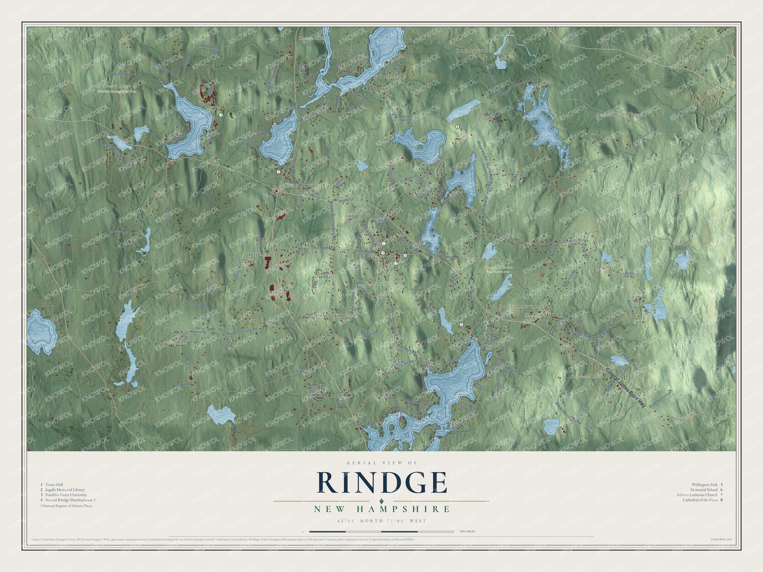 Map of Rindge, New Hampshire, with the meetinghouse and East Rindge