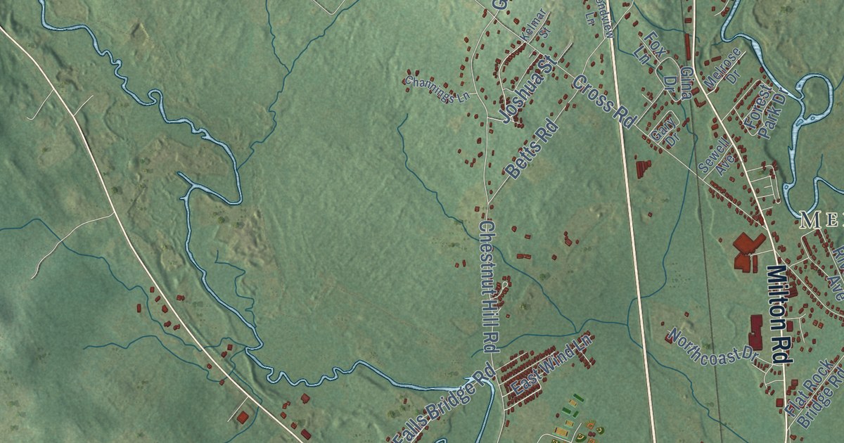 Close-up of streets and buildings in Rochester, New Hampshire