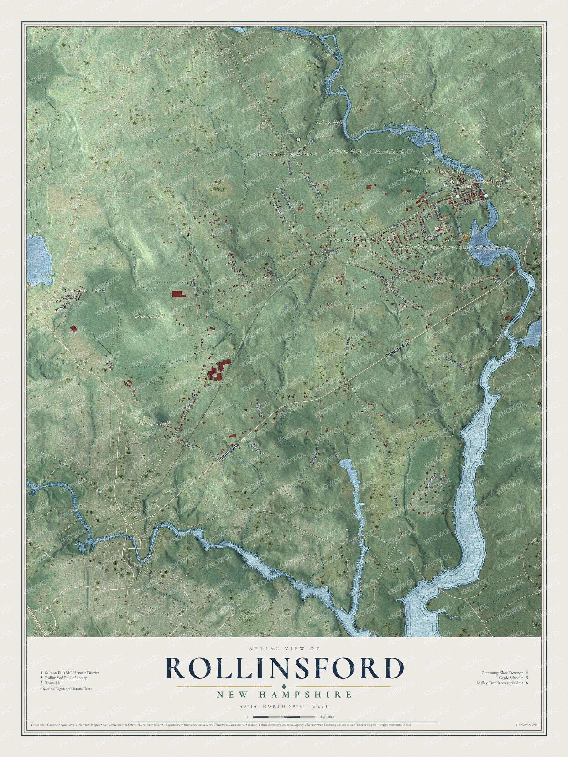 Watermarked full-map preview of Rollinsford, New Hampshire