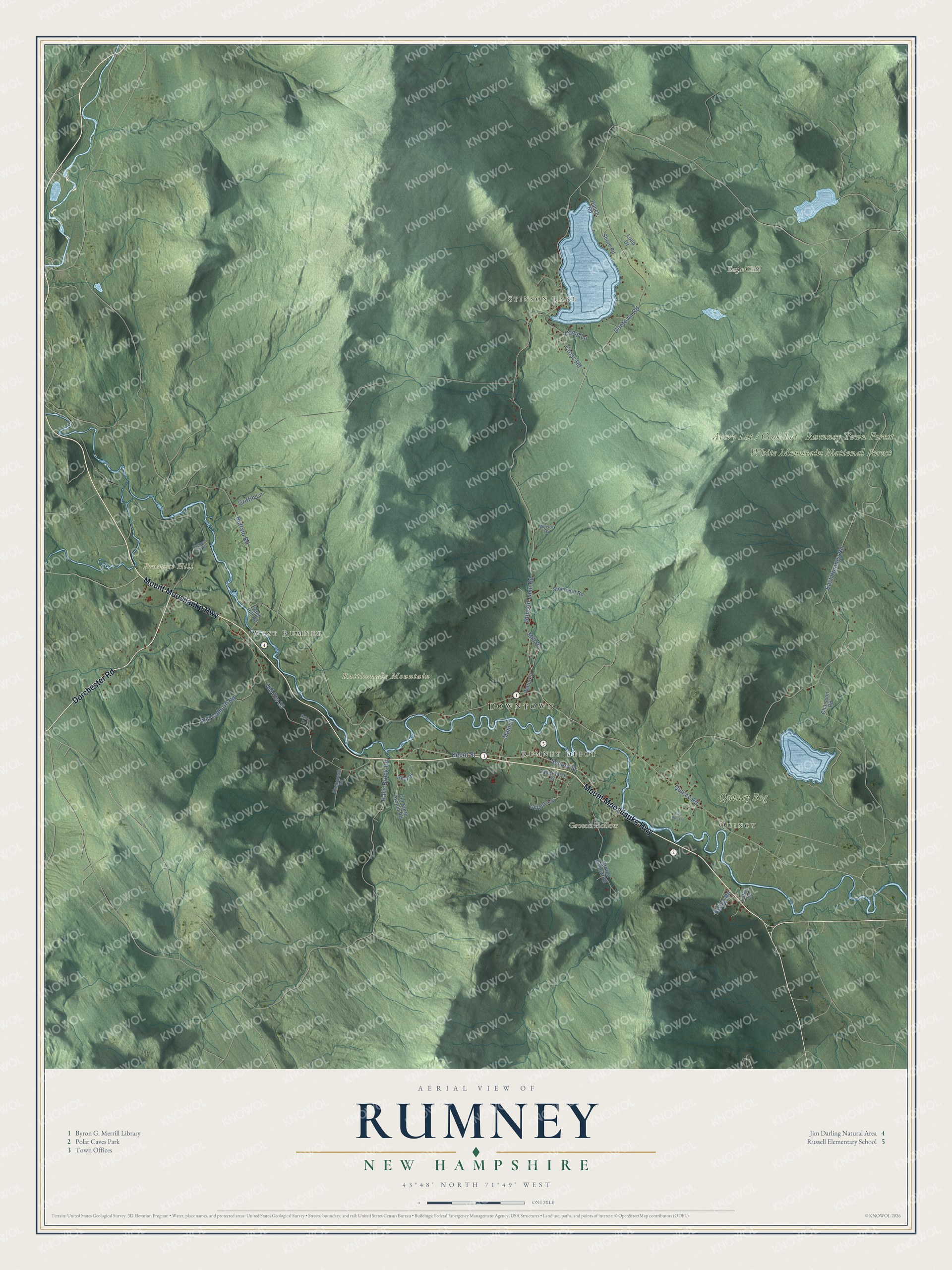 Map of Rumney, New Hampshire, with Stinson Lake, Quincy and Polar Caves Park