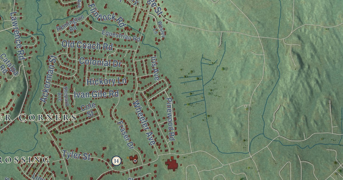 Close-up of streets and buildings in Salem, New Hampshire