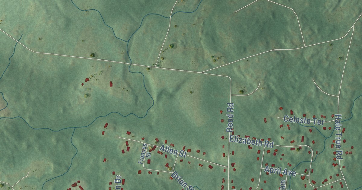 Close-up of streets and buildings in Sandown, New Hampshire