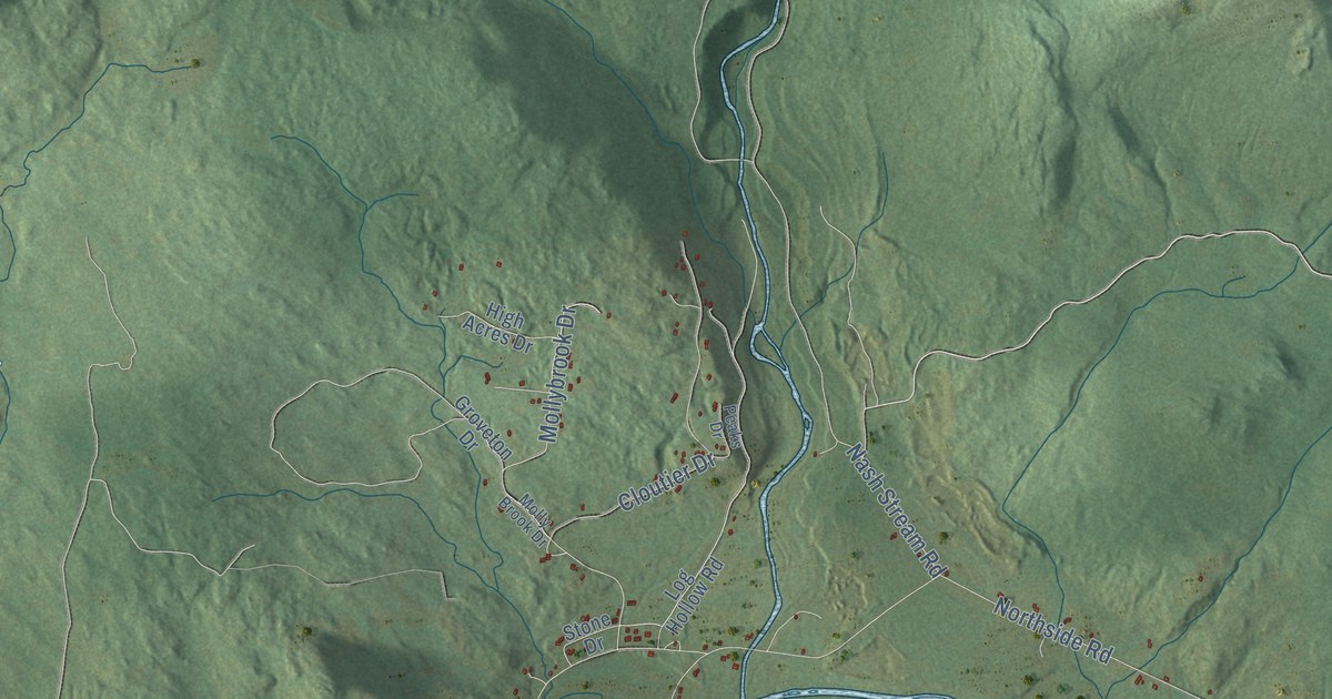 Close-up of streets and buildings in Stark, New Hampshire