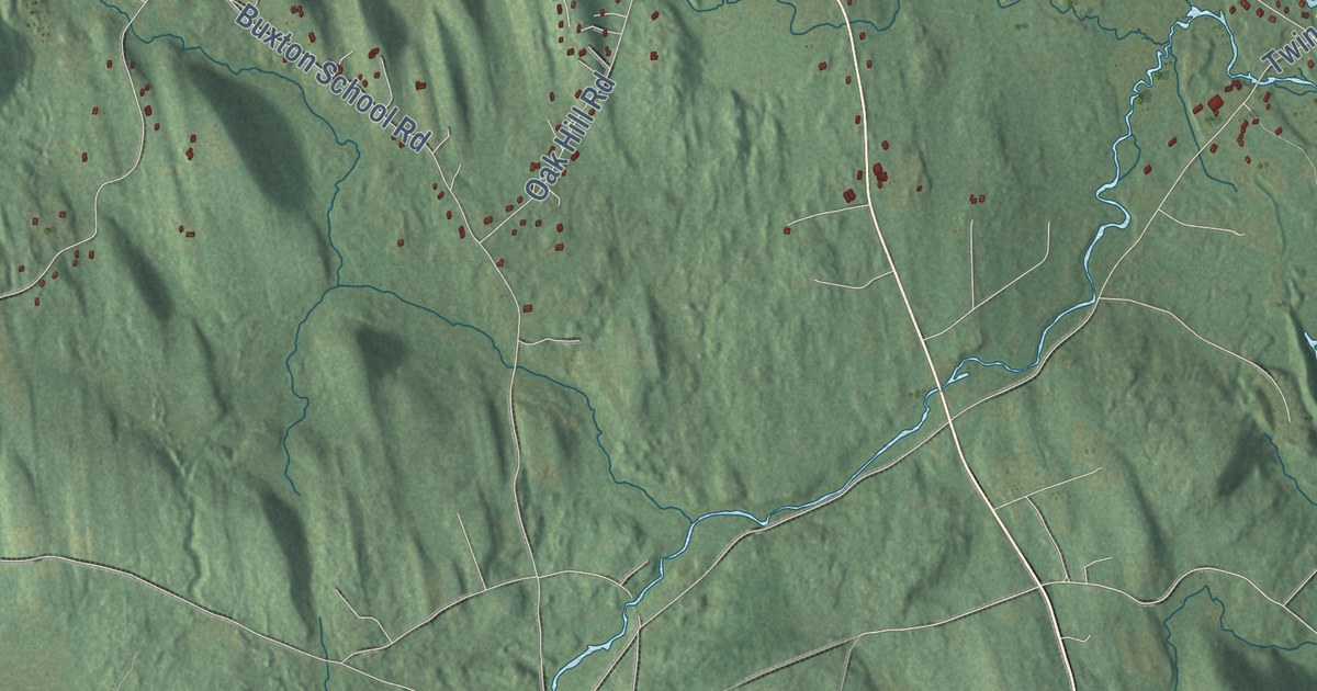 Close-up of streets and buildings in Weare, New Hampshire