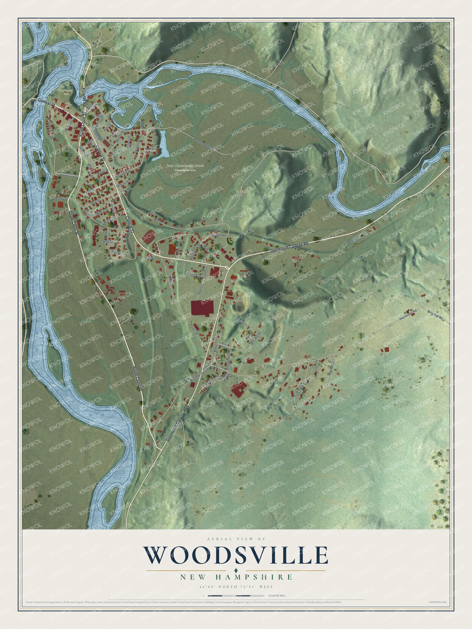 Watermarked full-map preview of Woodsville, New Hampshire