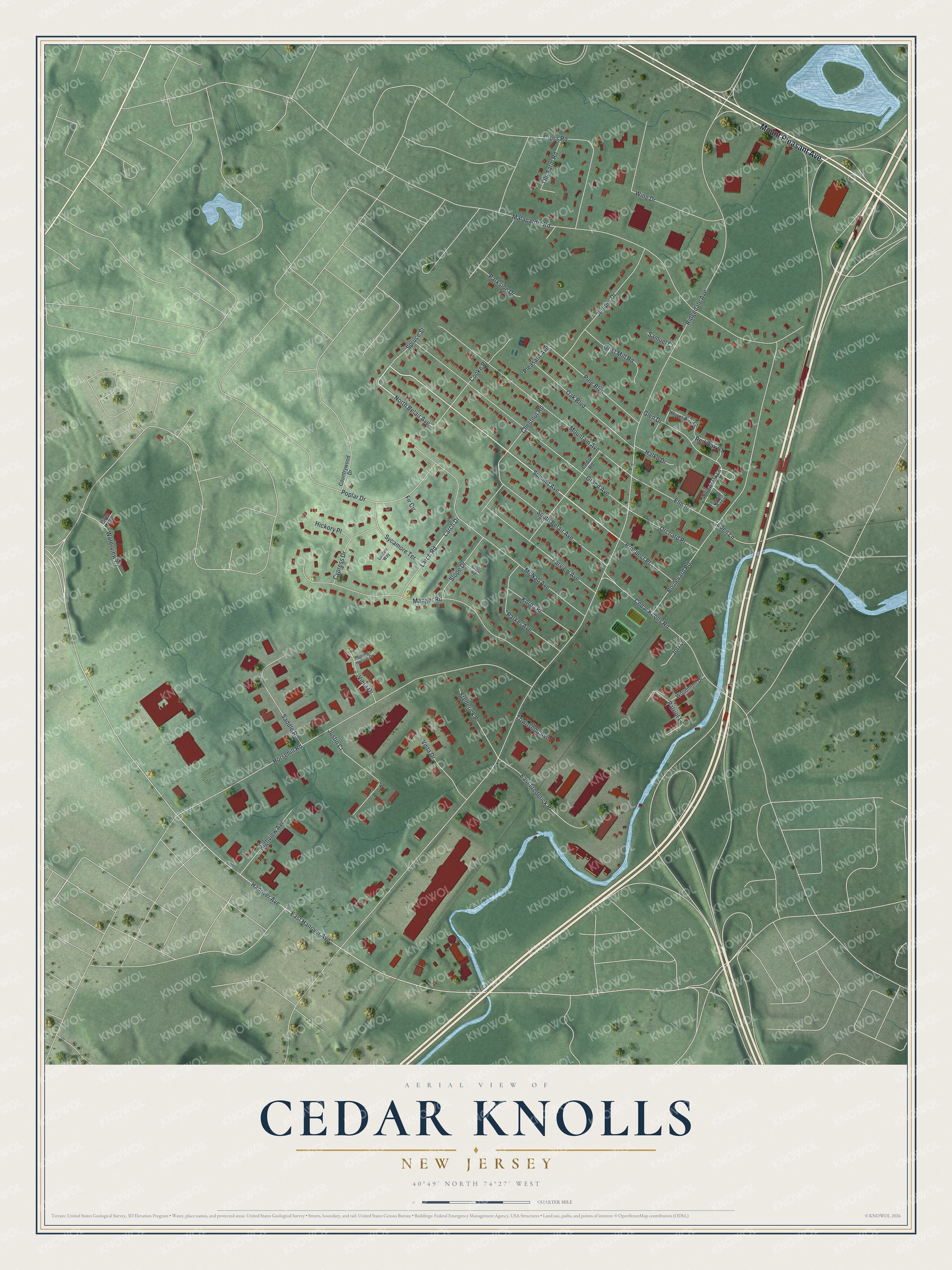 Watermarked full-map preview of Cedar Knolls, New Jersey