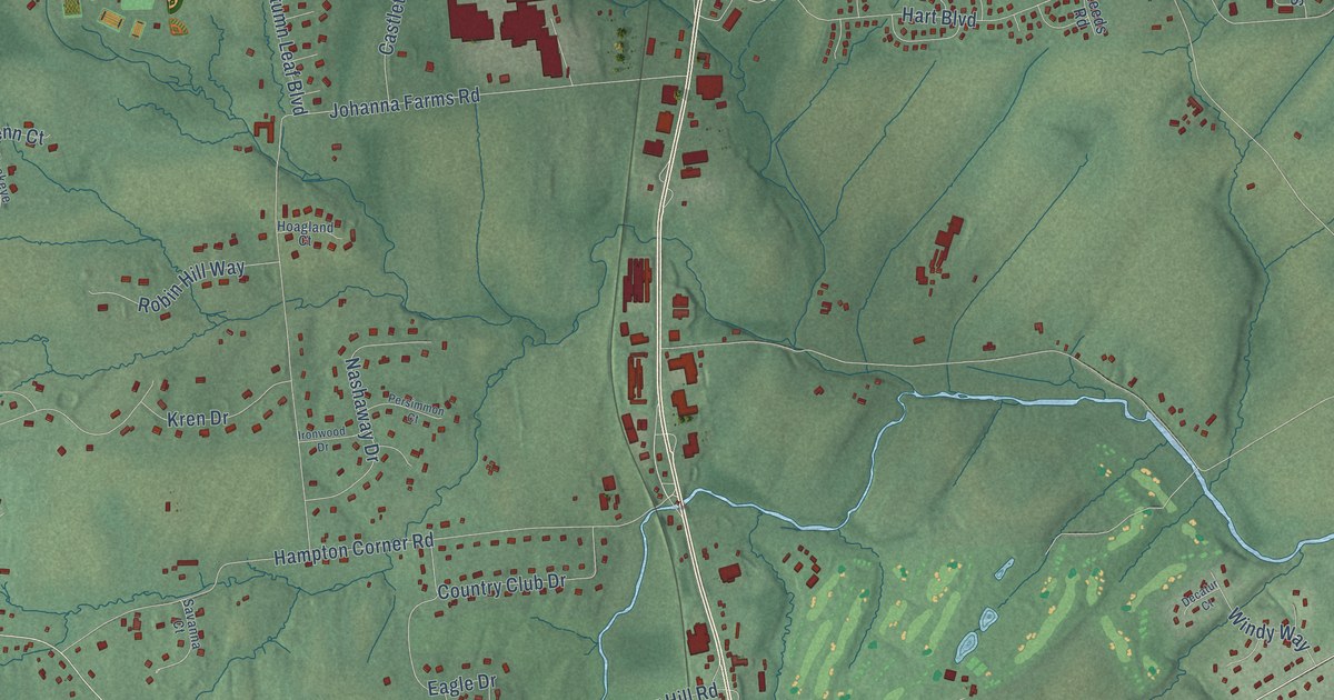 Close-up of streets and buildings in Copper Hill, New Jersey
