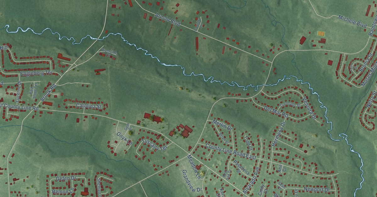 Close-up of streets and buildings in Greenville, New Jersey