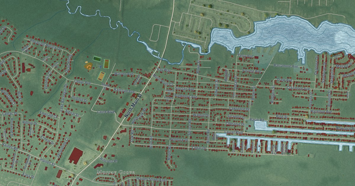 Close-up of streets and buildings in Lanoka Harbor, New Jersey