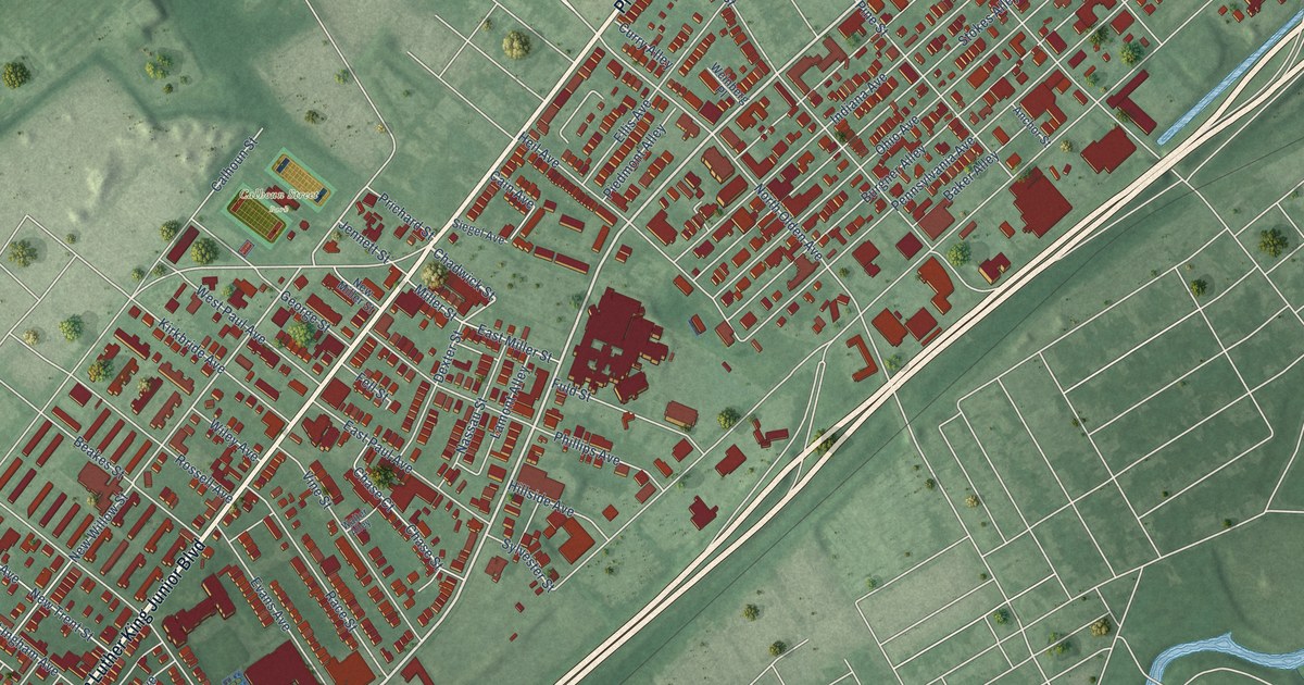 Close-up of streets and buildings in North Trenton, New Jersey