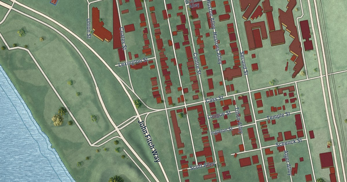 Close-up of streets and buildings in South Trenton, New Jersey