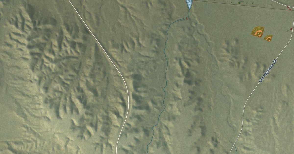 Close-up of streets and buildings in Domingo, New Mexico